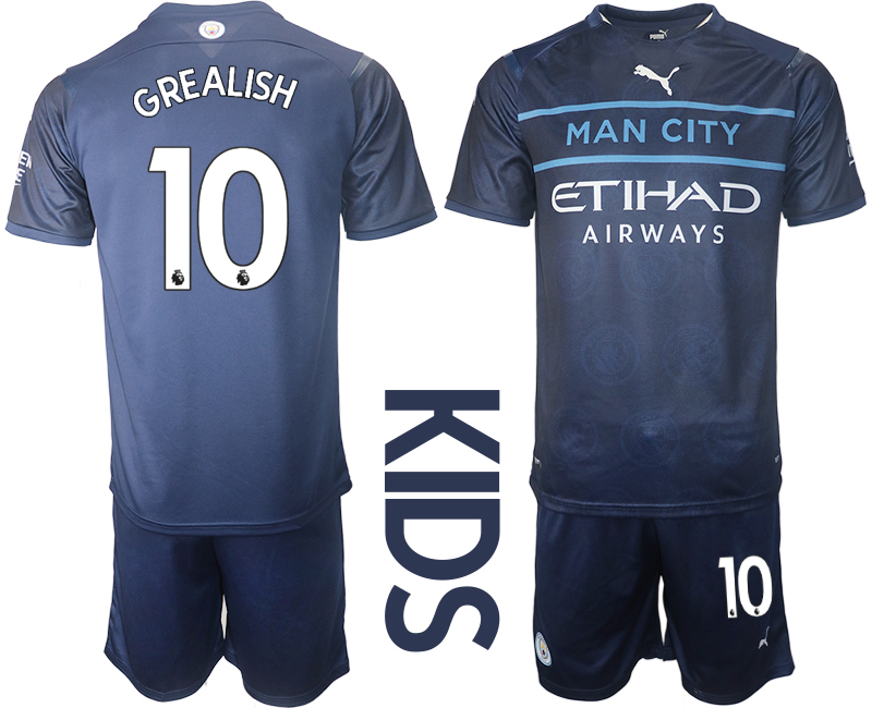 Youth 2021-2022 Club Manchester City away blue #10 Soccer Jerseys->youth soccer jersey->Youth Jersey
